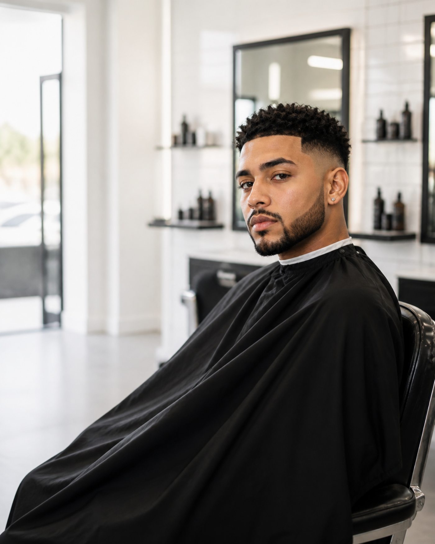 A sharp-faded client in the chair at a fadeznow barbershop