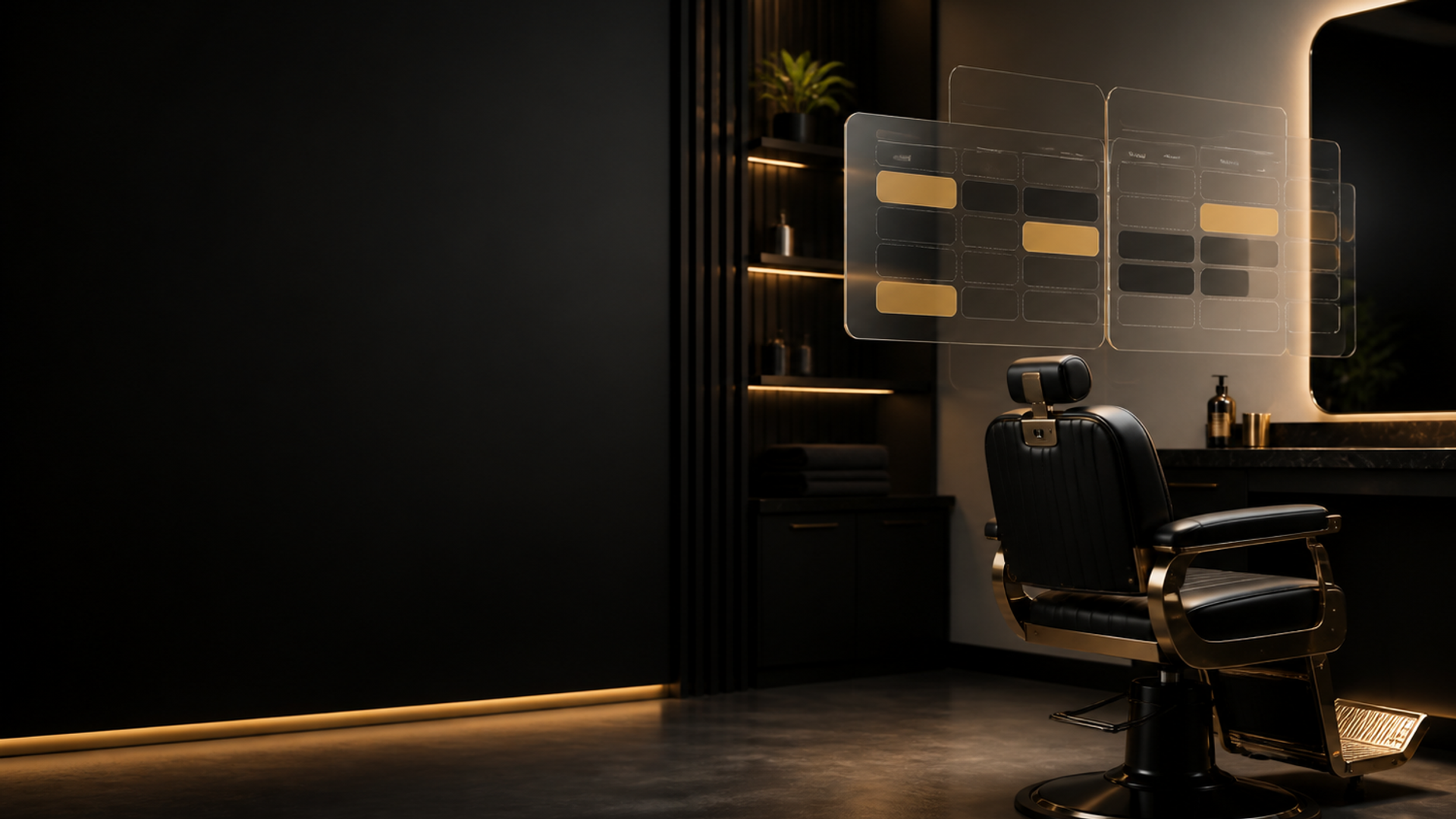 A barbershop chair ready for the next client in a fadeznow-branded shop